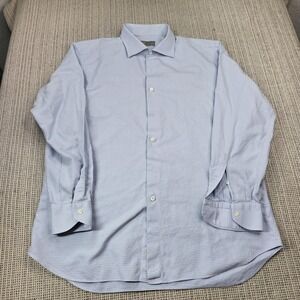 Canali Dress Shirt Mens 18 34/35 Blue Check Cotton Made In Italy Long Sleeve